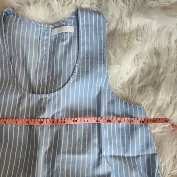 LAKE Pajama 2-PC Set LARGE Top Shorts Blue White Stripe 100% Cotton - Picture 11 of 16